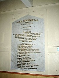 WW1 Memorial in situ at London Road Baptist Church, Jan 2003
